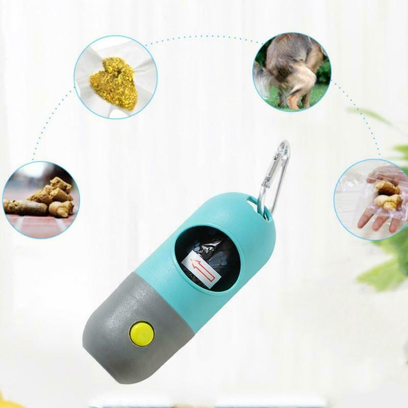 Pet Waste Bags Dispenser with LED Light Dog Poop Bag Holder with Hook for Leash