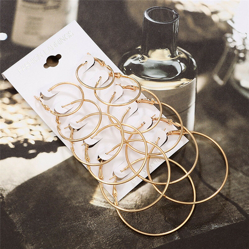 6Pairs/1Set Round Hoop Dangle Geometric Circle Earrings Women Jewelr.l8