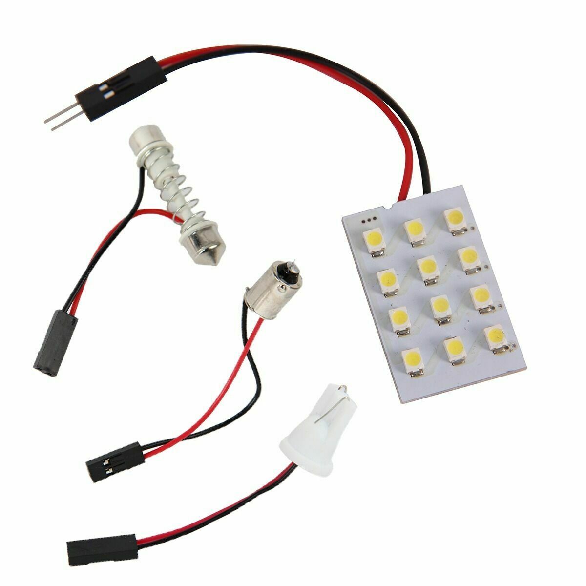 4x White 12 SMD LED Panel Light Lamp BULB + T10 BA9S Dome Festoon Adapter 12V RV