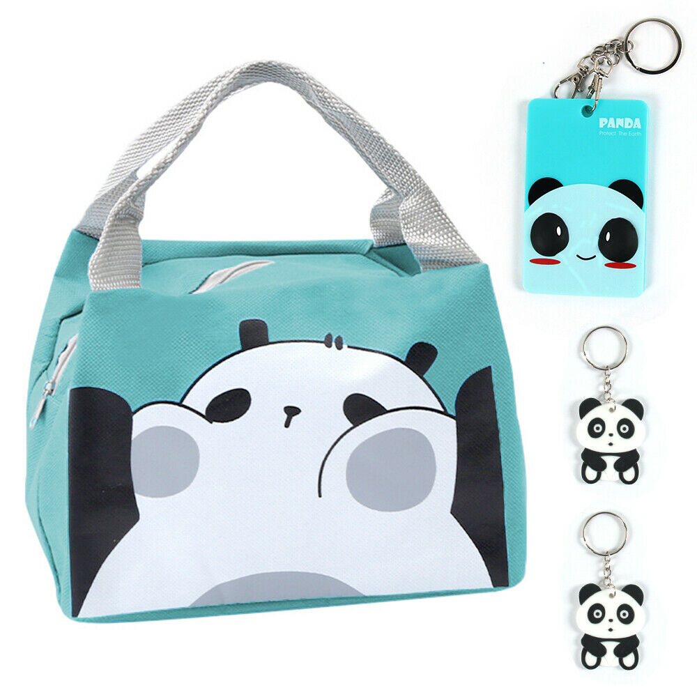 Panda Lunch Tote Bag Insulated Lunch Carrying Handbag Storage Box with key Ring