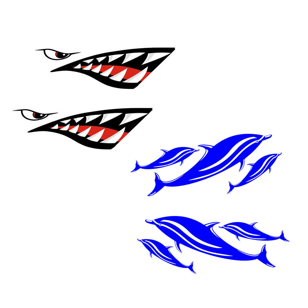 4x Waterproof Vinyl Fishing Boat Stickers Shark Teeth for Canoe Universal