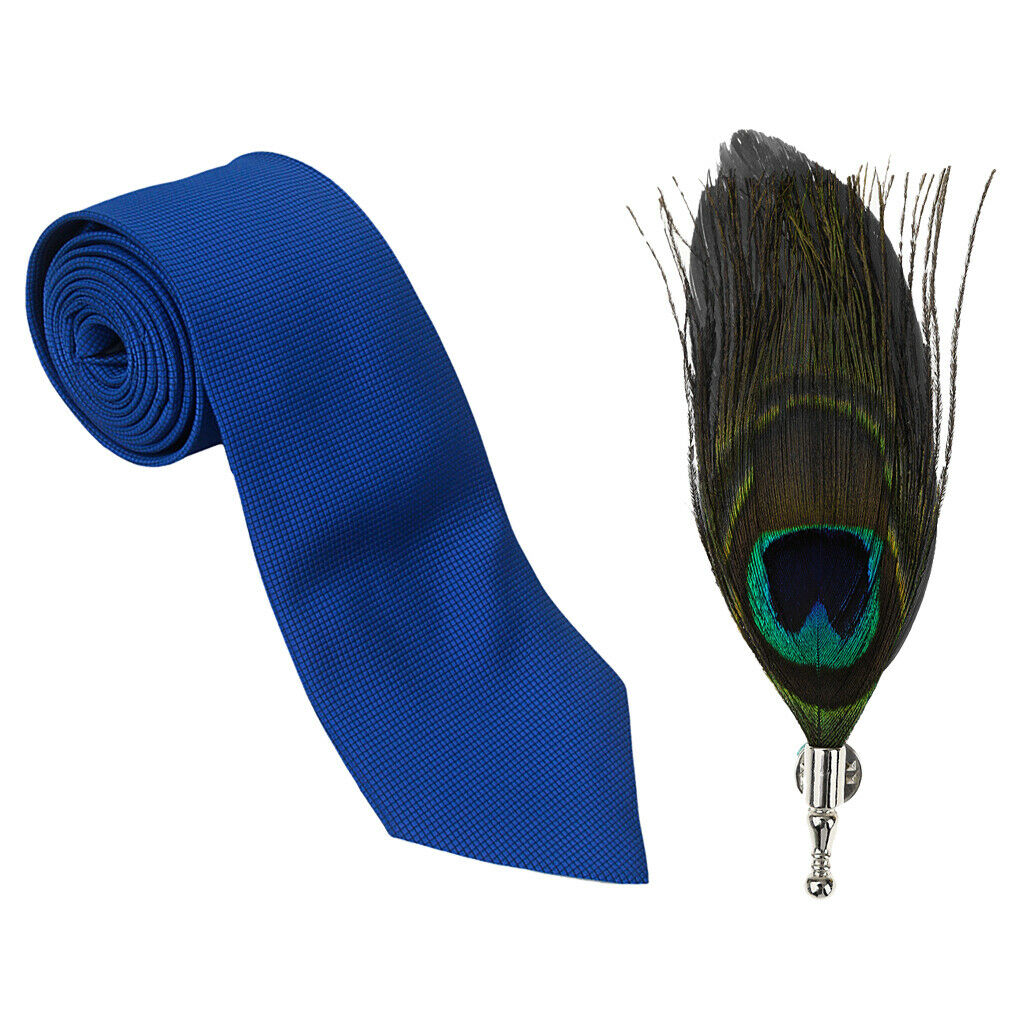 Classic Necktie Men Pure Color 10cm Necktie + Brooch Peacock  Corsage
