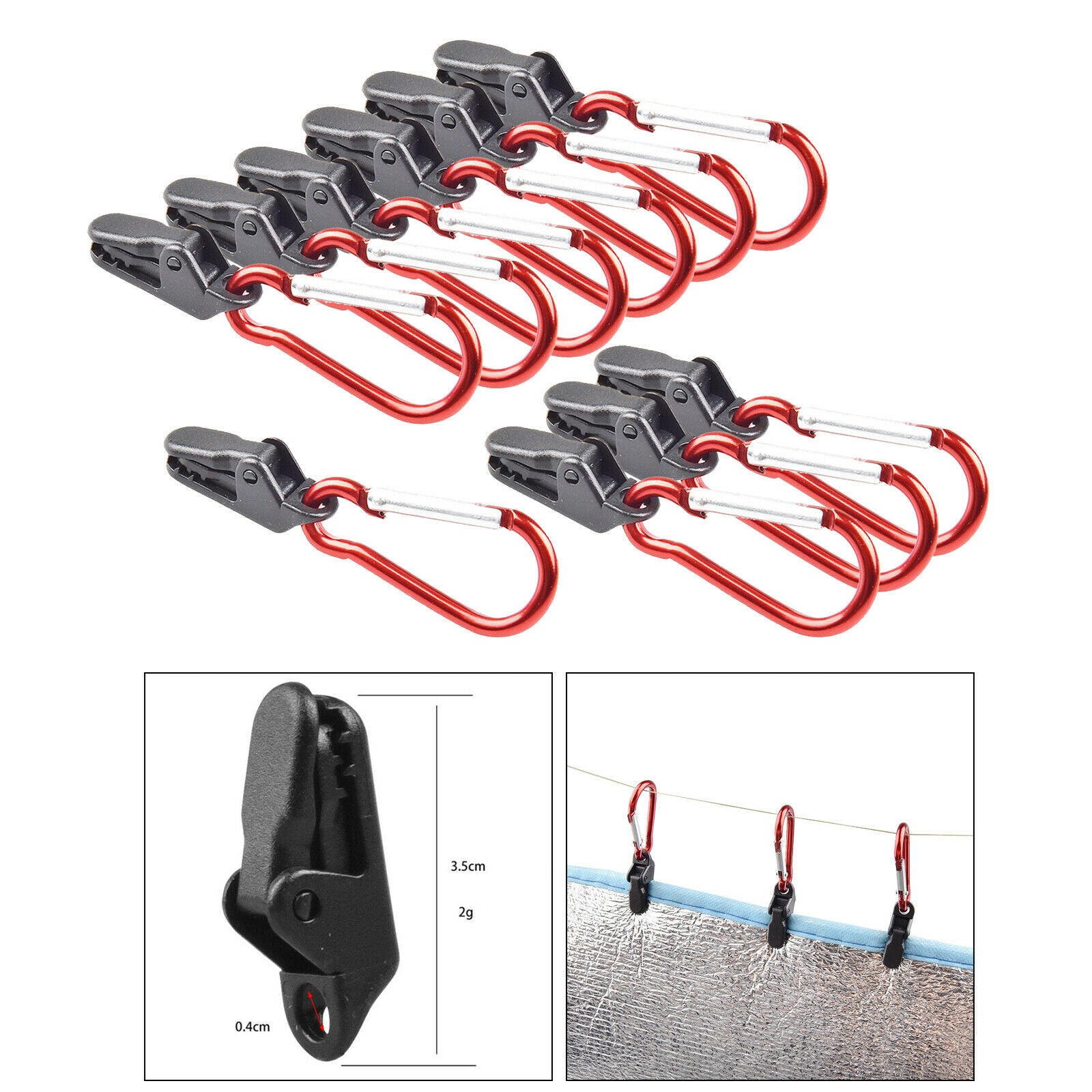 10x Tent Tarp Clips Tarpaulin Clamps Camping Hiking Canopy Carabiner Awnings
