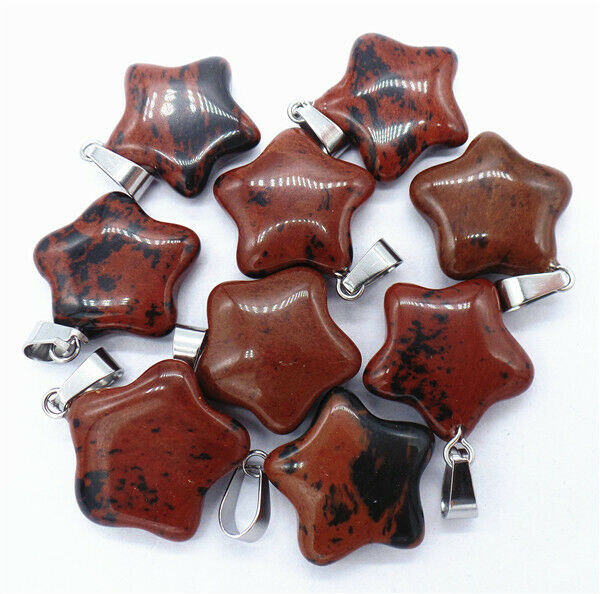 100Pcs 20x7mm Natural Mahogany Obsidian Pentagram Star Pendant Bead HH8251