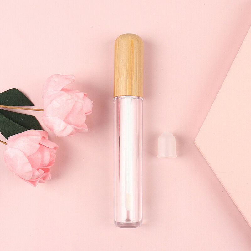 1Pcs 6ml Empty Plastic Lip Gloss Tube Bamboo Cap Cylindrical Packaging ContainI7