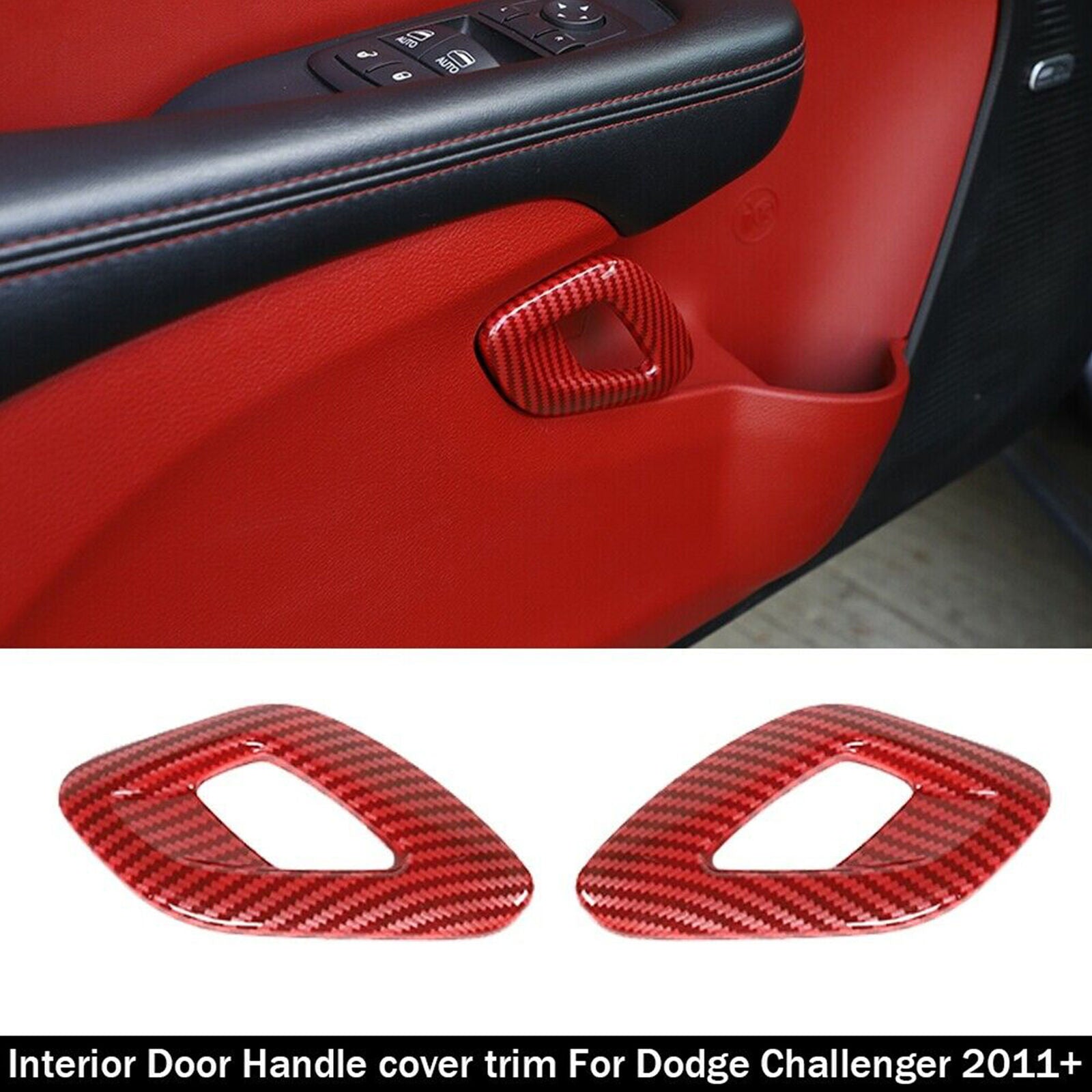 Red Carbon Fiber Interior Door Handle Cover Trim For Dodge Challenger 2011+ T