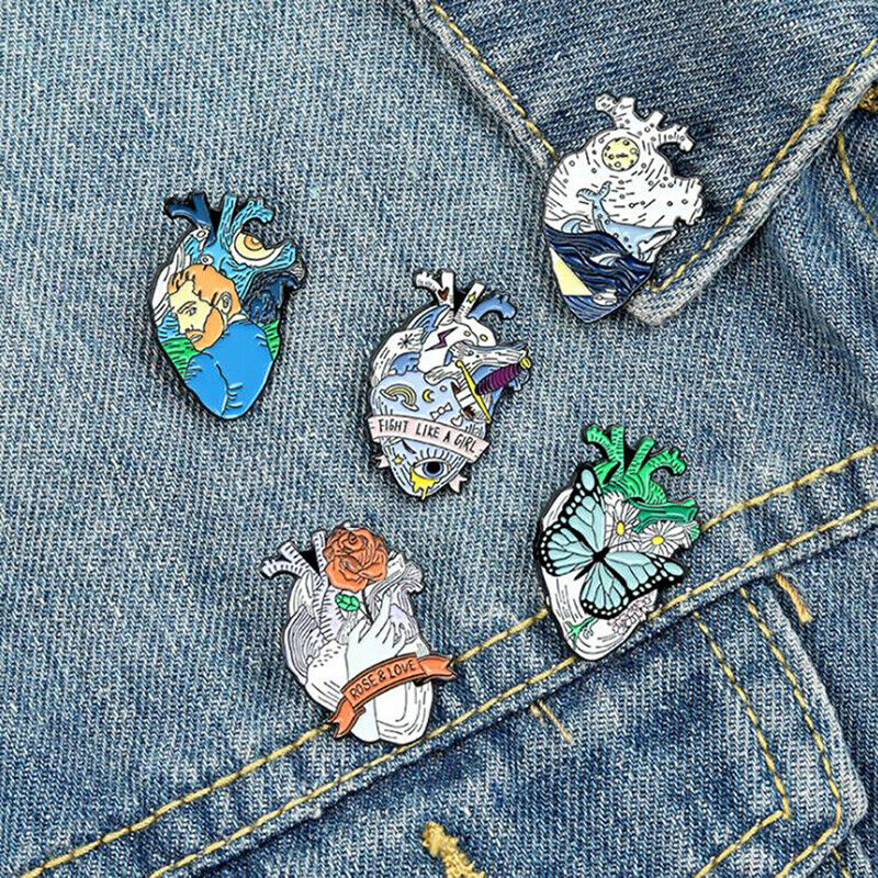 5Pcs/set Enamel Pin Ocean Heart Brooch Lapel Pin Cartoon Punk Jewelry Badge G Ad
