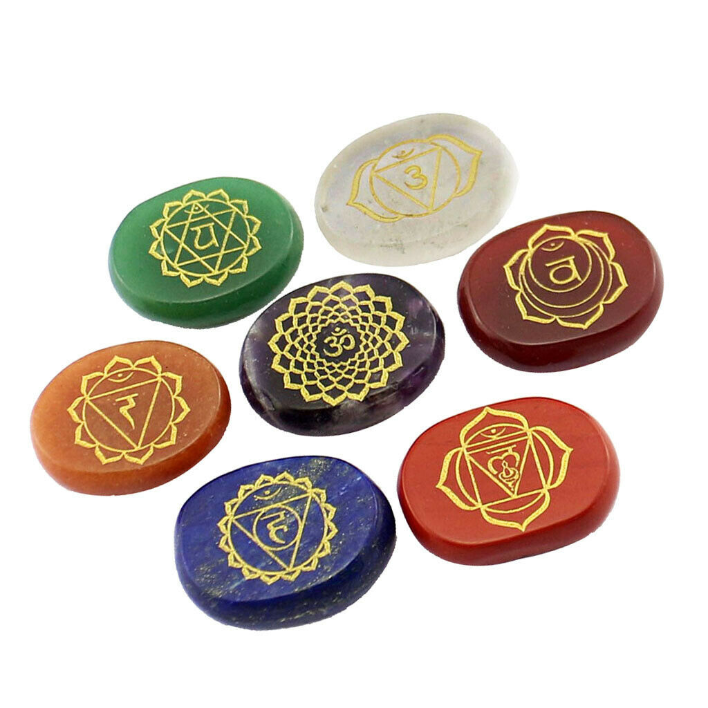 7pcs Engraved Reiki Energy Loaded Crystal Palm Stones Gift