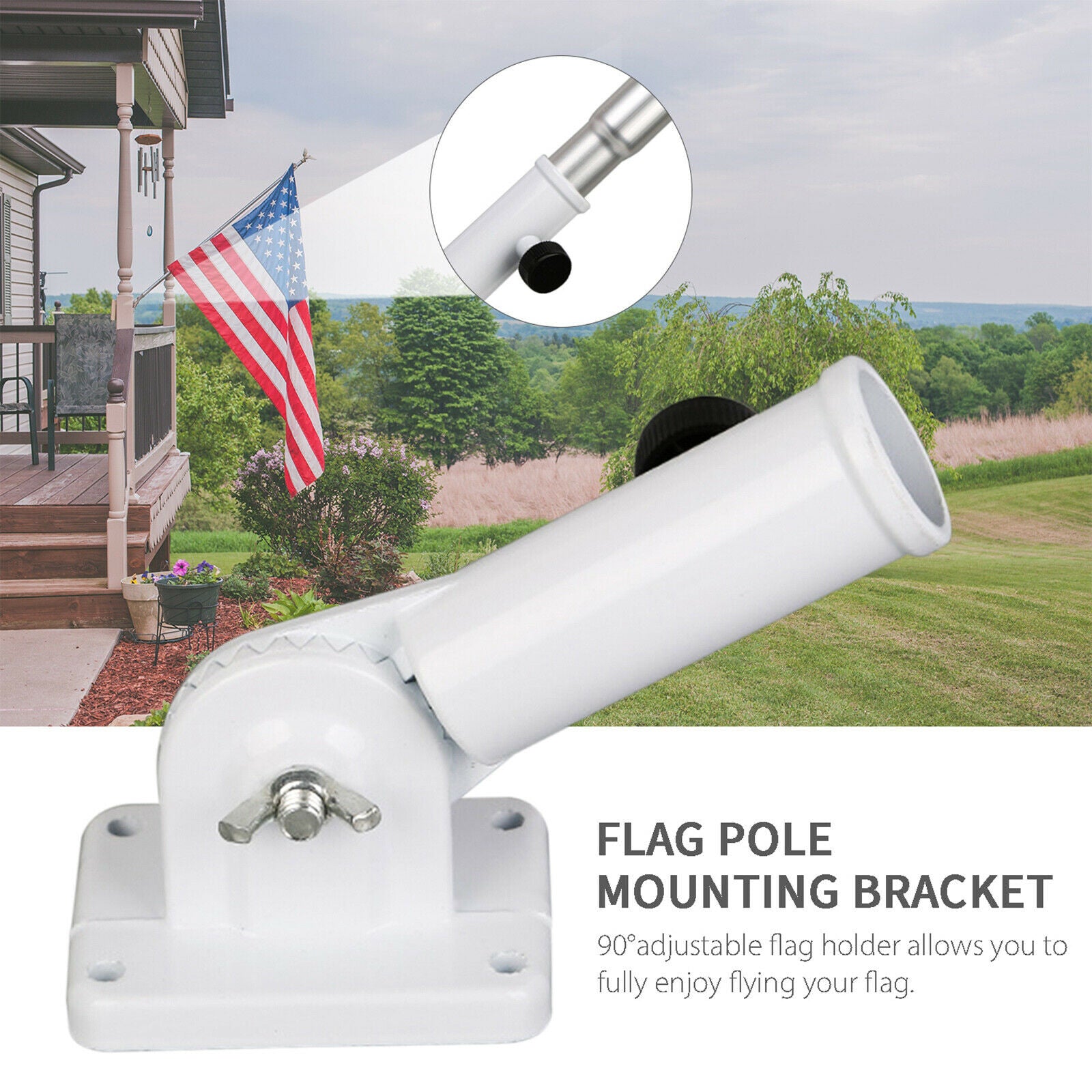 Garden Flag Pole Holder Mounts Base Flagpole Adjustable Holder with Hardware