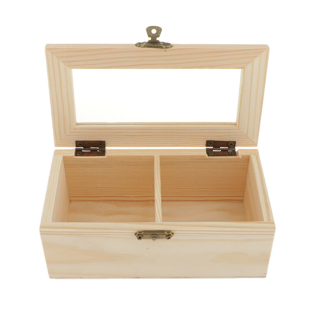 2 Slots Unfinished Wood Boxes with Lid for Trinkets, Wooden Case Jewelry Storage