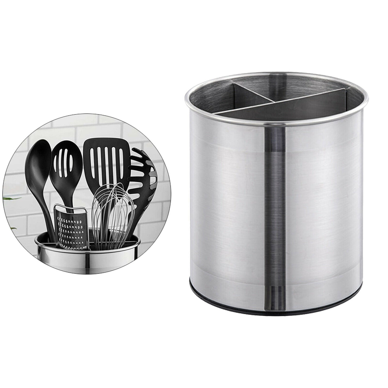 Stainless Steel Rotating Tableware Storage Bucket with Removable Divider