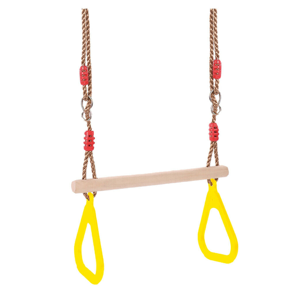 Wooden Trapeze Swing Plastic Triangular Gym Rings Fun Garden Play Yellow