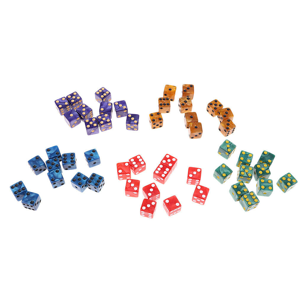 50x 16mm/0.63inch D6 Six Sided Dice Square w/ Bag 5 Colors for KTV Play Toys