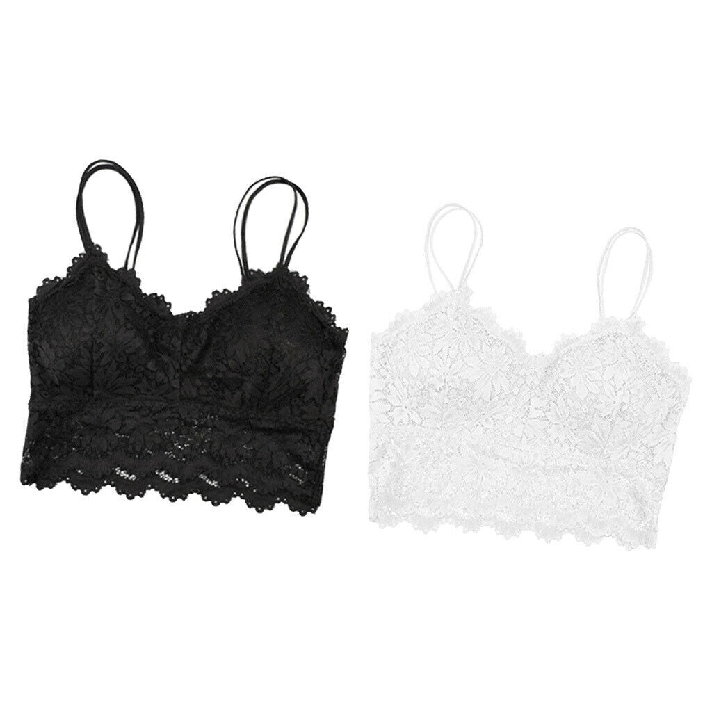 2 Pieces Women's Full Lace V Neck Bralette Breathable Sexy Lace Bra Bustier