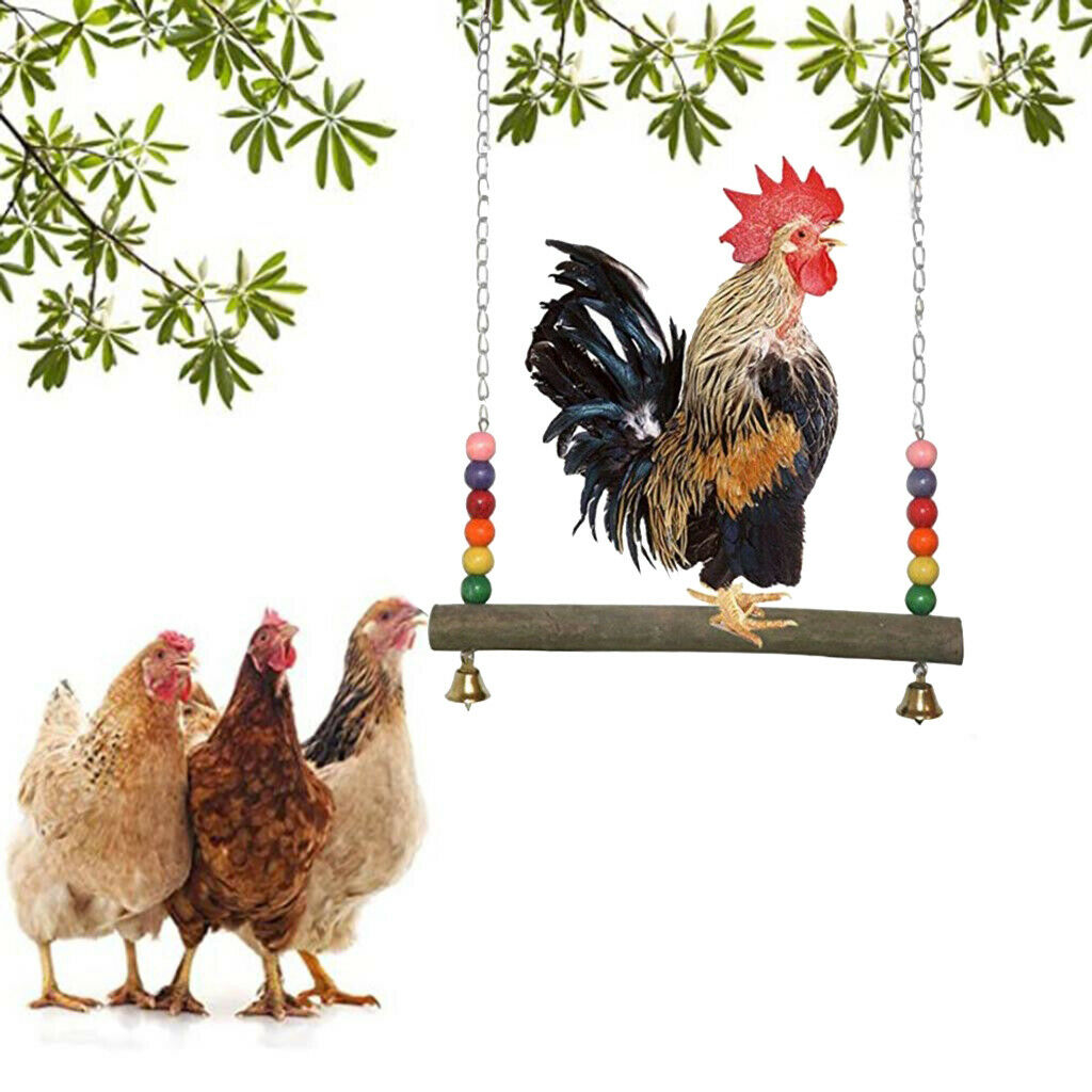 Chicken Swing Birds Parrots Wooden Stand Perch Cage Hanging Exercise Play Toys