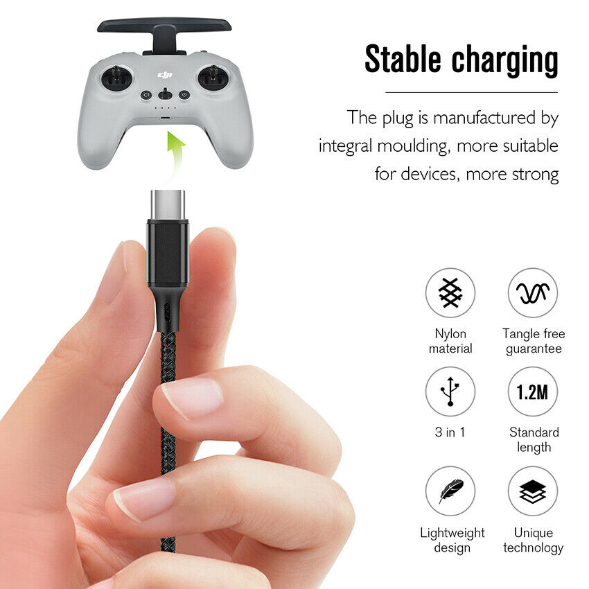 Type-C Charging Cable For DJI FPV Combo Drone Remote Control Glasses Battery