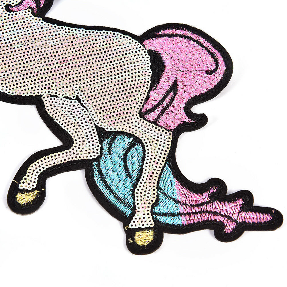 Embroidered Patches Big Horse Sequin Patch IronOn Fabric Badge SewOn Appli.l8