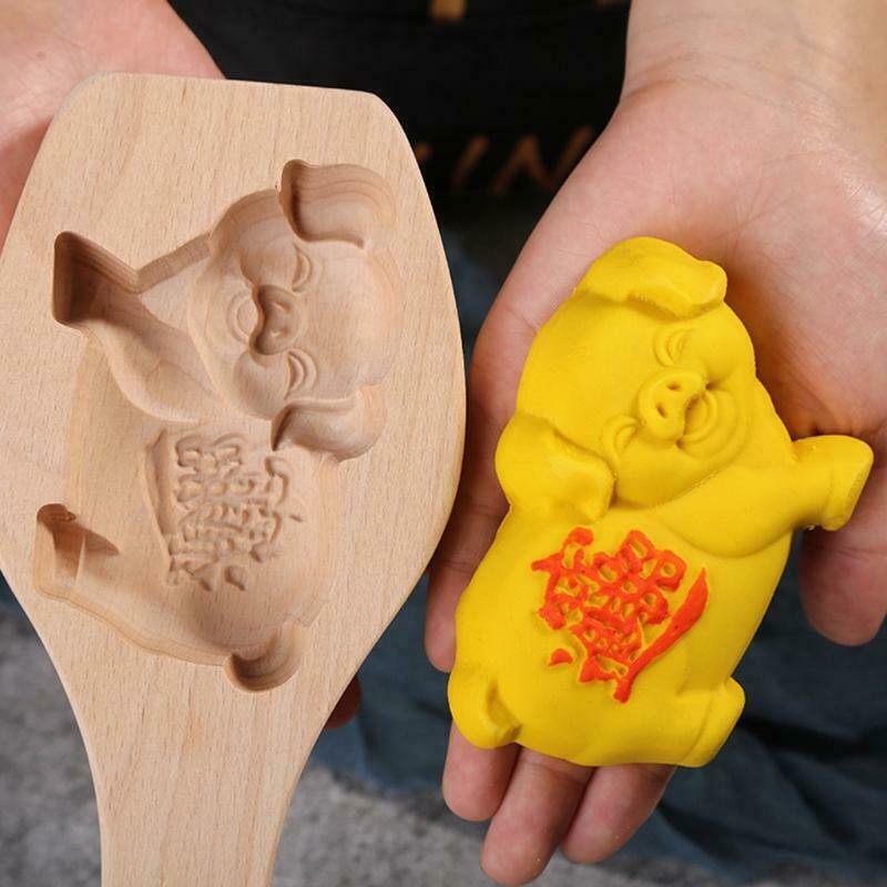 Mooncake Mold Mid-autumn Festival Moon Cake Mould Piggy Shape Wooden Baking Tool