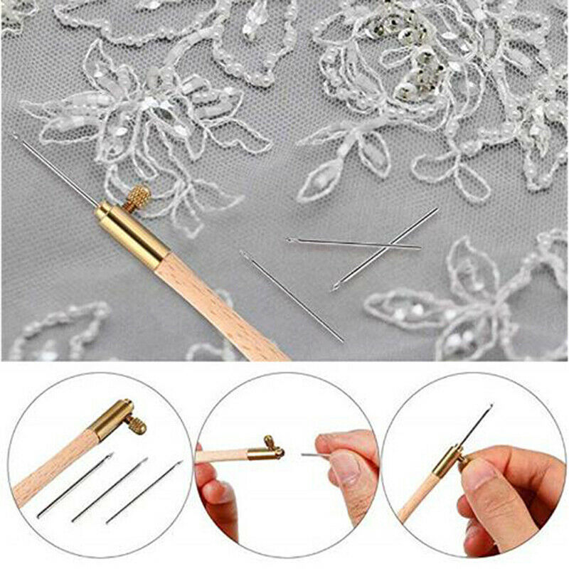 Wooden Handle Tambour Crochet Hooks Knitting Tools with 3 Needl.l8