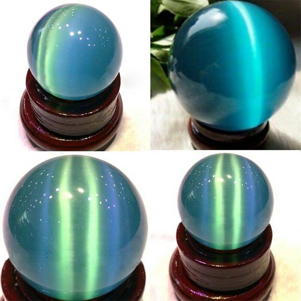 US Blue Cat's-eye Opal Natural Quartz Crystal Healing Stone Ball Sphere - 20mm
