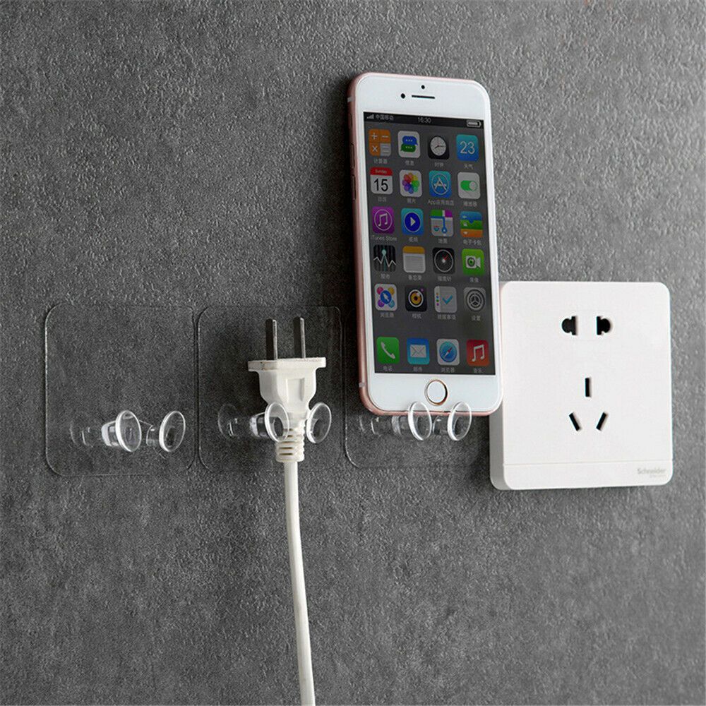 5PC Seamless Plastic Transparent Plug Wire Nail Bracket Hook Socket Storage Hook