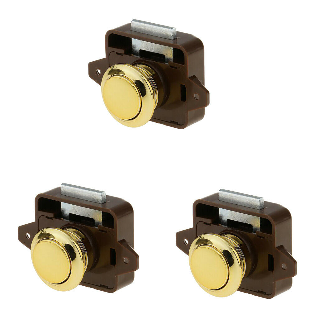 3x Mini Push Button Catch Lock Cupboard Door Drawer Knob Caravan Motorhome