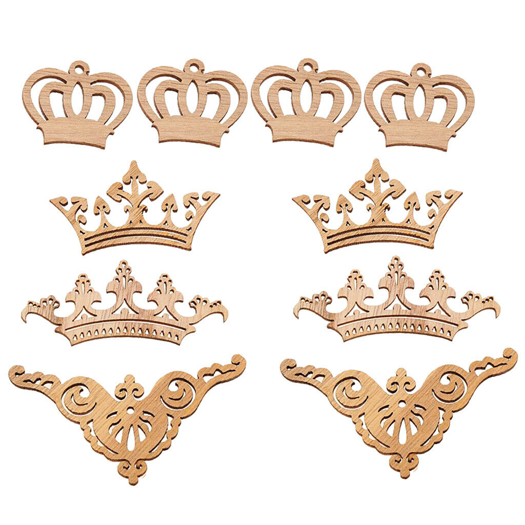 18x DIY Wood Flourishes Crown Decor Crafts Scrapbooking Wooden Embellishment