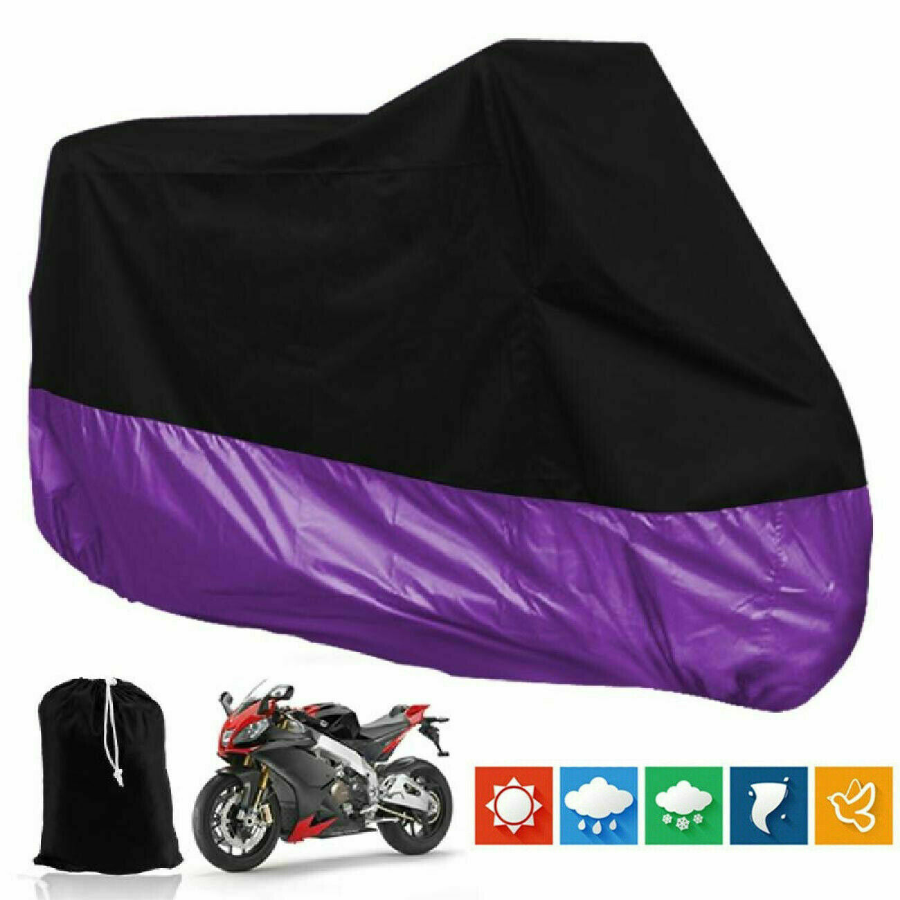 One XL Size Black/Purple Motorcycle Cover Rain Dust Protector Bike Universal