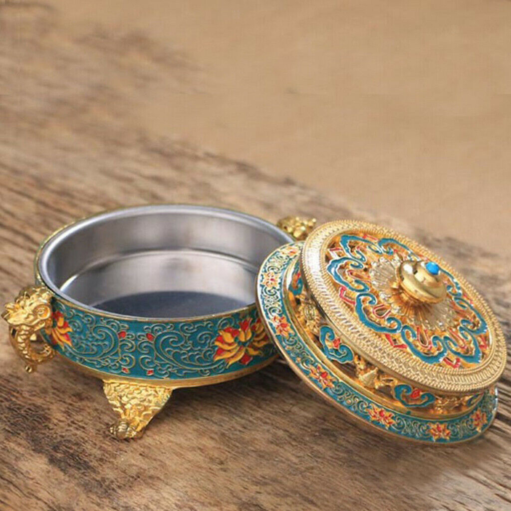 Tibetan Bronze Incense Burner Holder Art Censer Home Desktop Ornaments-Blue