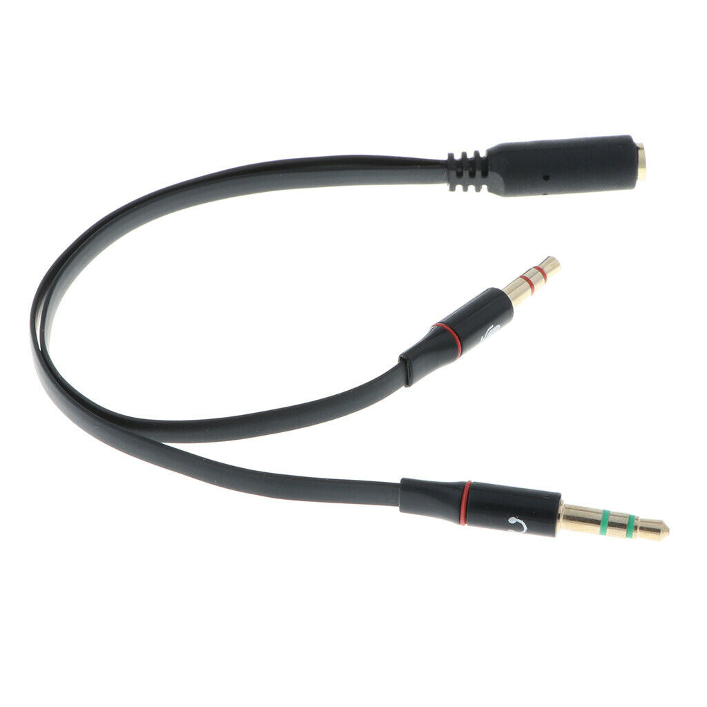 Audio Headphone Mic Splitter Cable 3.5mm Female to Dual Male For PC