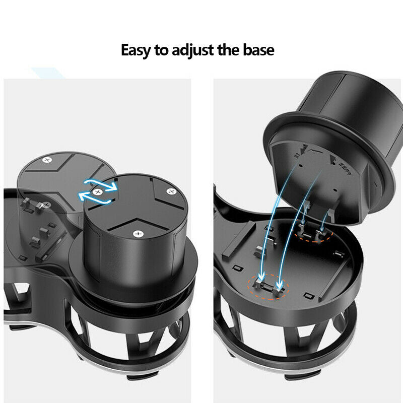 1PCS 2 in 1 Adjustable Car Cup Holder Drink Bottle Organizer Storage Box w/ Base