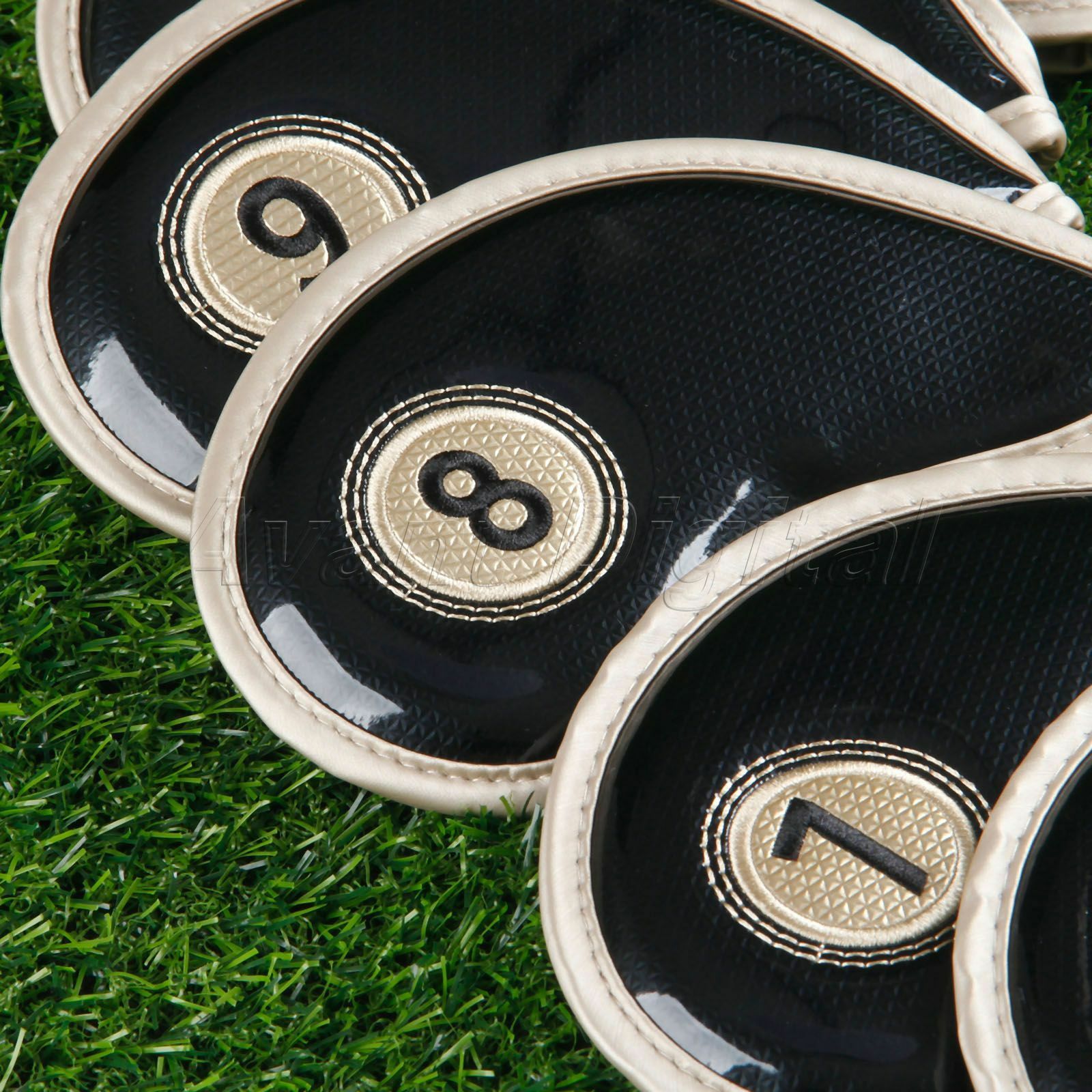 10 Pcs Sports Black Golf Iron Head Covers Smooth Surface PU Leather Water-proof