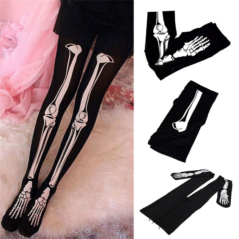 Trendy Women Charming Sexy Skeleton Tattoo Socks Pantyhose Stockings Tigh.l8