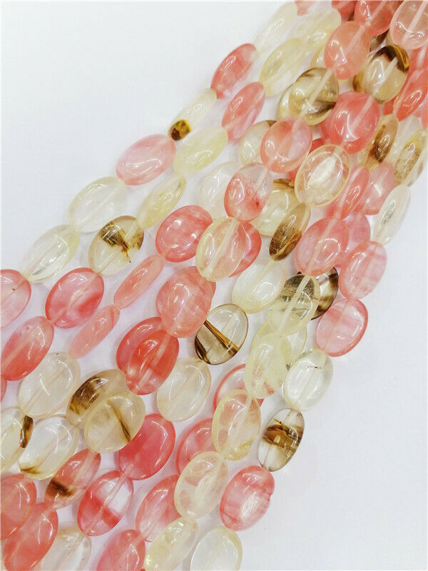 1 Strand 18x13x6mm Red&Brown Fire Cherry Quartz Oval Spacer Beads 15.5" HH8770