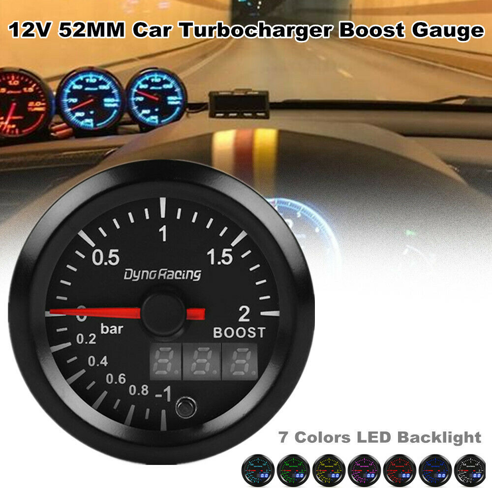 12V 52MM Car Turbocharger Boost Gauge Bar Digital Pointer Vacuum Pressure Meter