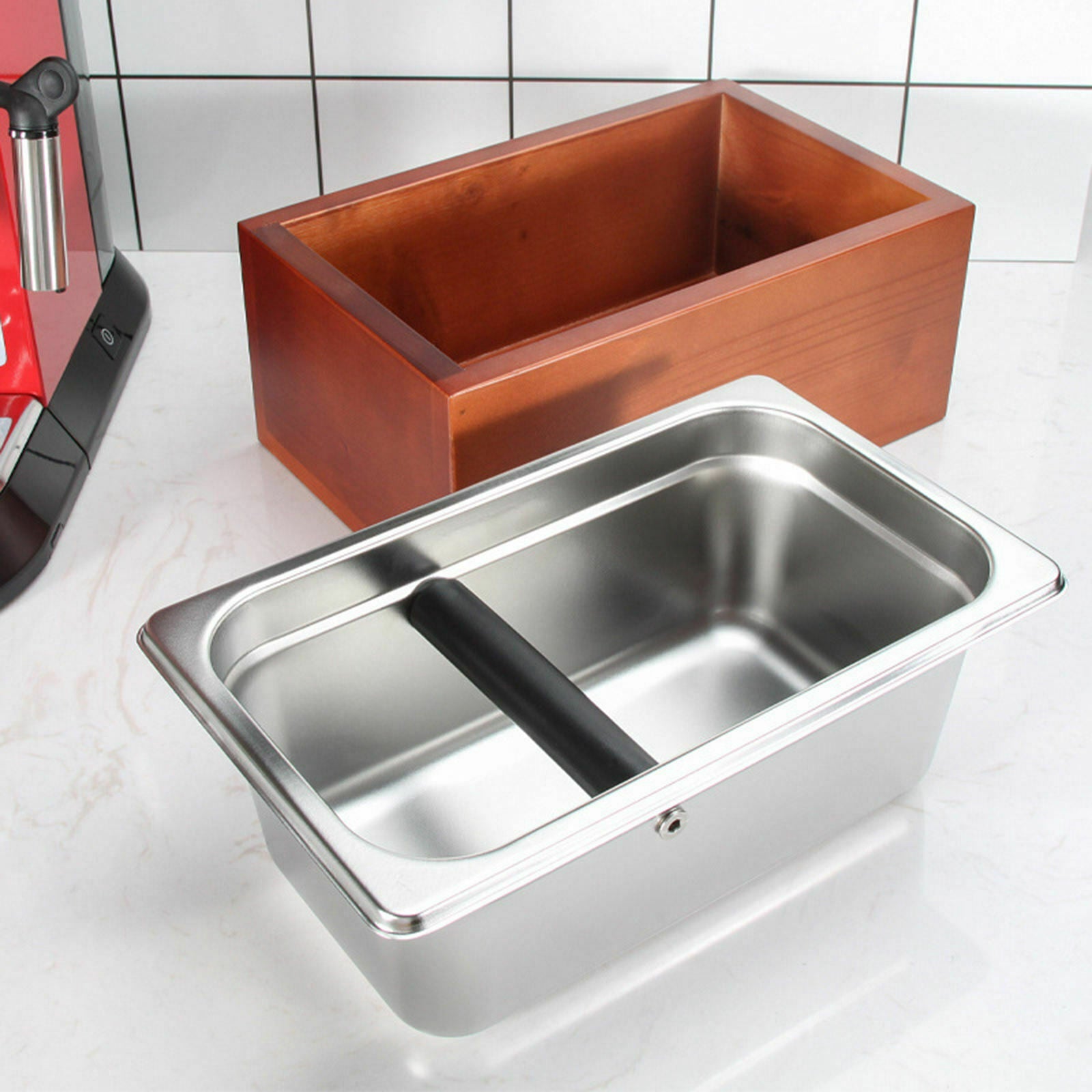 Durable Coffee Knock Box Non-Slip Solid Wood Base Easy & Mess-Free Disposal