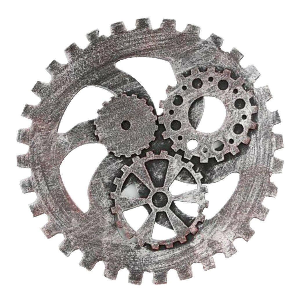 2 Pcs Industrial Style Wooden Machine Gear Wall Decor Background for Cafe Shop