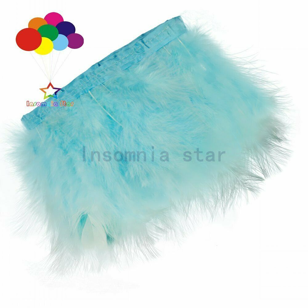 Light blue Pack of 2 Meter Natural Turkey Marabou Feather Trim Fringe 6-7 Inch