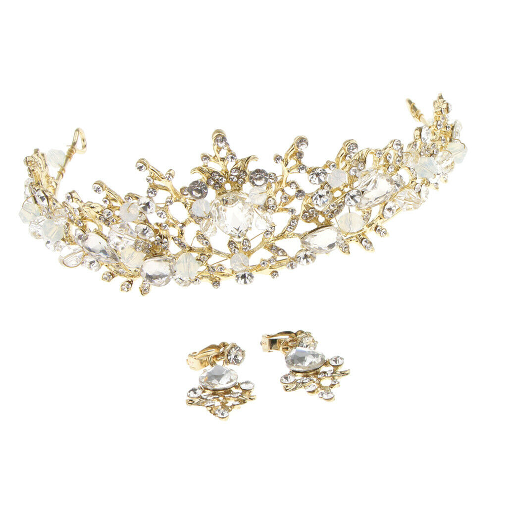 Bridal Wedding Crown Tiaras Earring Set Women and Girls Banquet Party Decor