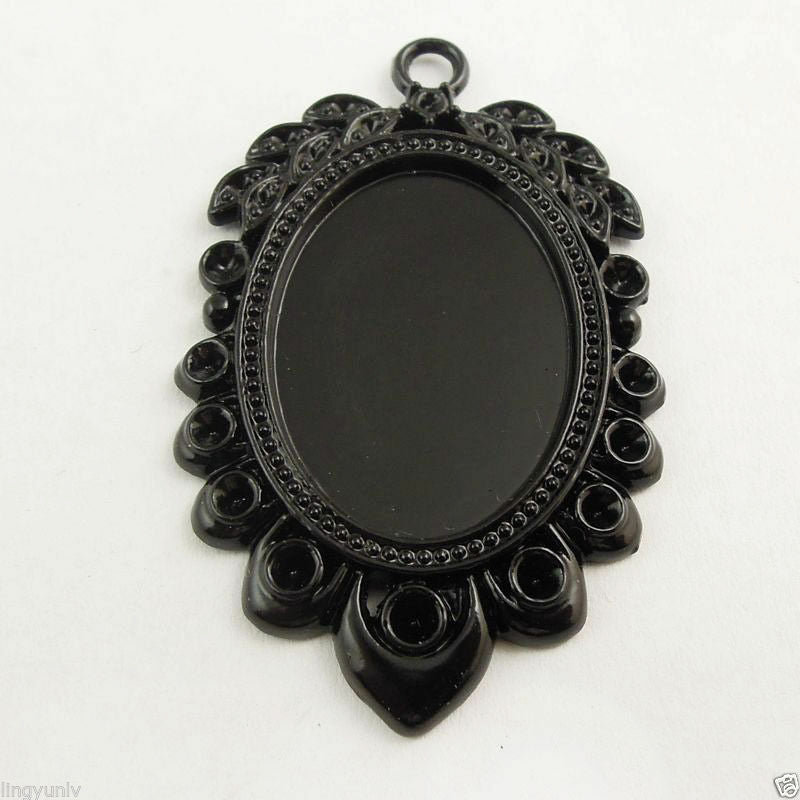 8pcs Black Tone Leaf Lace Fit Rhinestone Cameo Setting Inner Size:25*18mm 37818