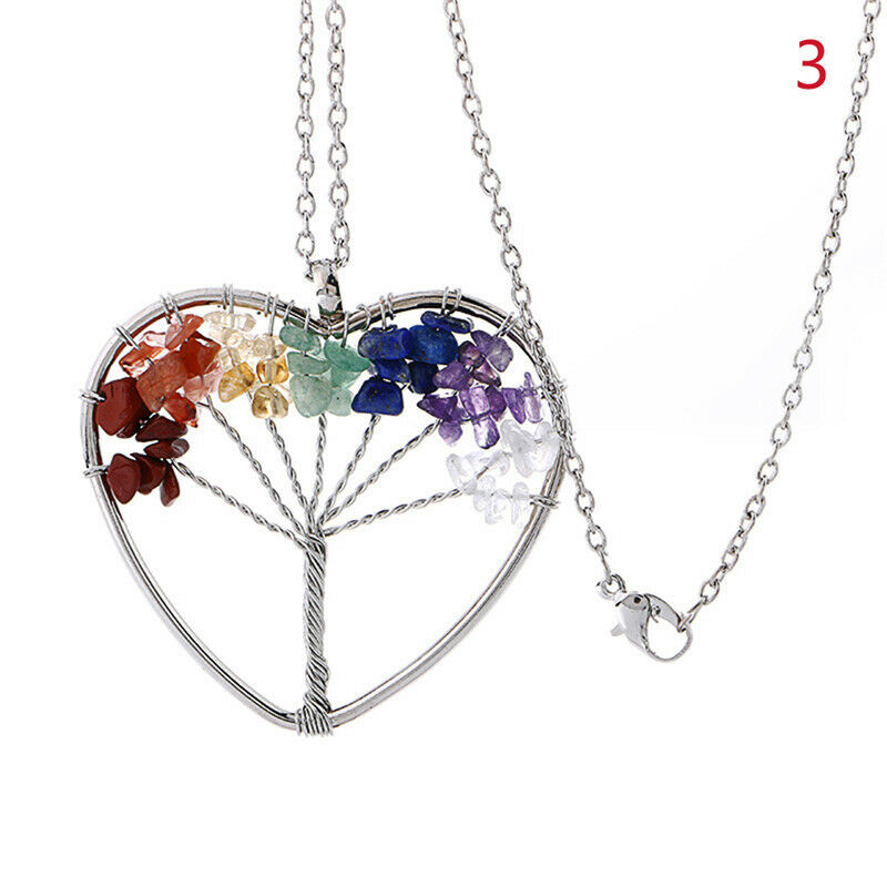 7 Chakra Healing Tree Of Life Pendant Necklace Crystal Natural Stone Neck.l8