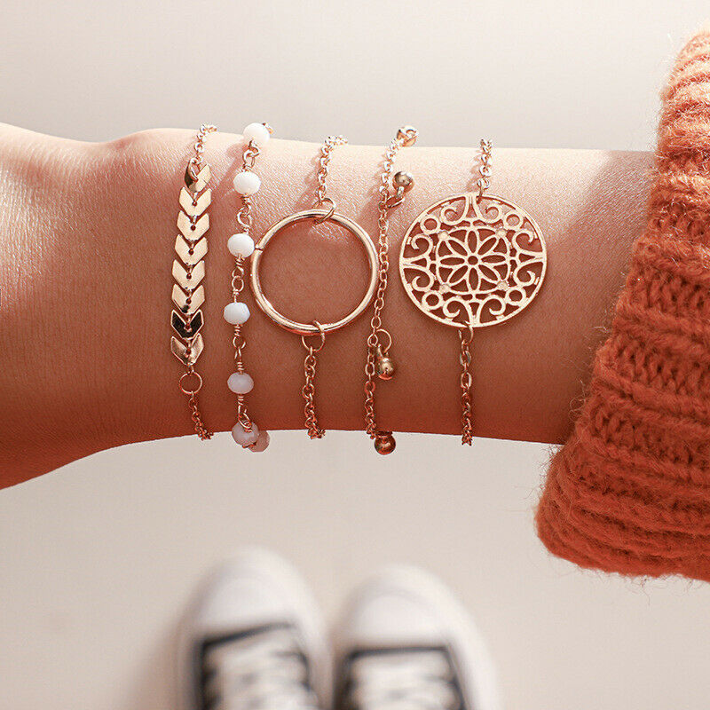 5 flower hollow arrow leaves Women Tassels Leaves Circular Chains Bangle .l8