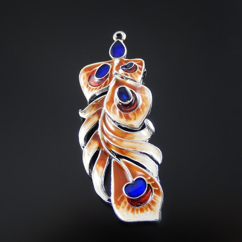 2 pcs Beautiful Enamel Zinc Alloy Bird Feather Charms Pendant Findings 59x22mm