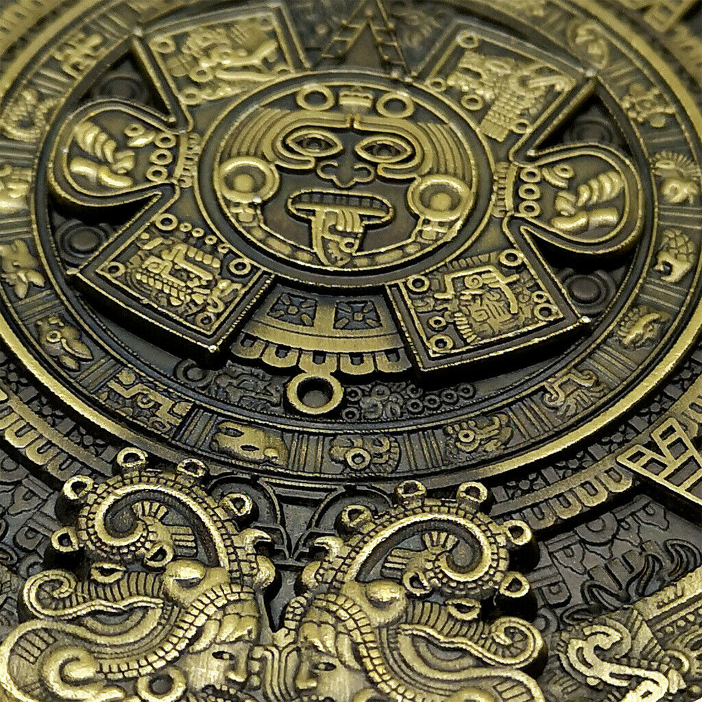 80mm Dia Mayan Aztec Calendar Prophecy Green Bronze Coin Medallion Art Gift