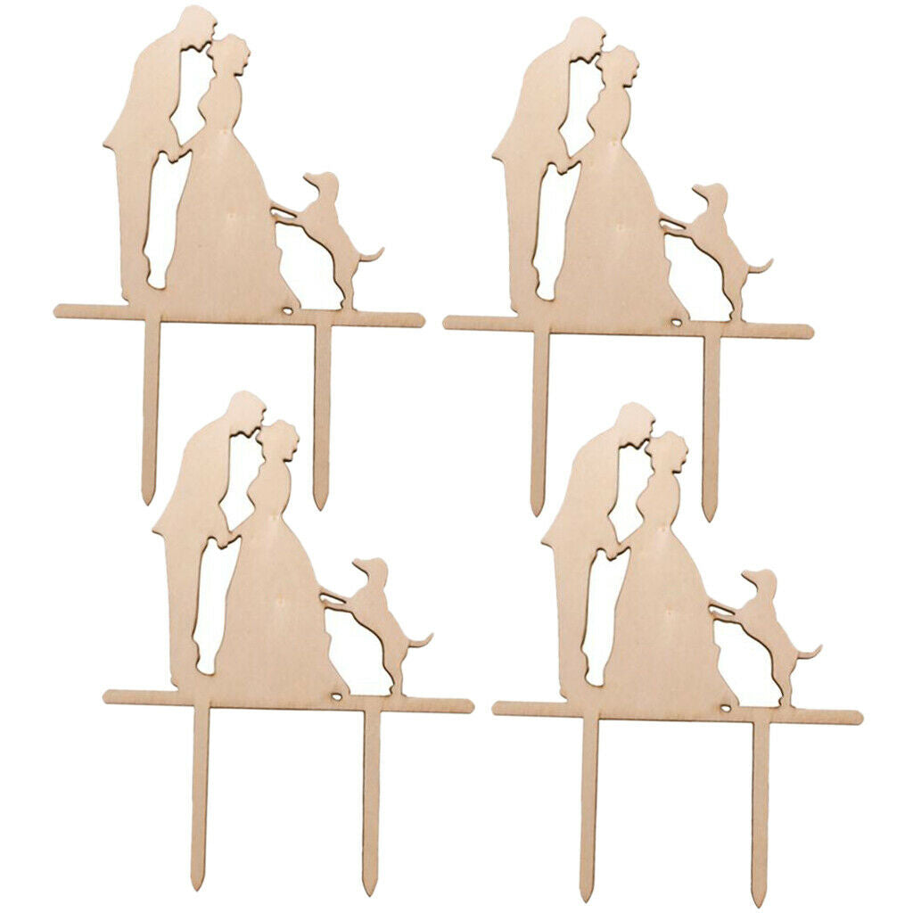 Pack of 4 Bride and Groom Silhouette with Dog Cake Topper Wedding Cake DÃ©cor