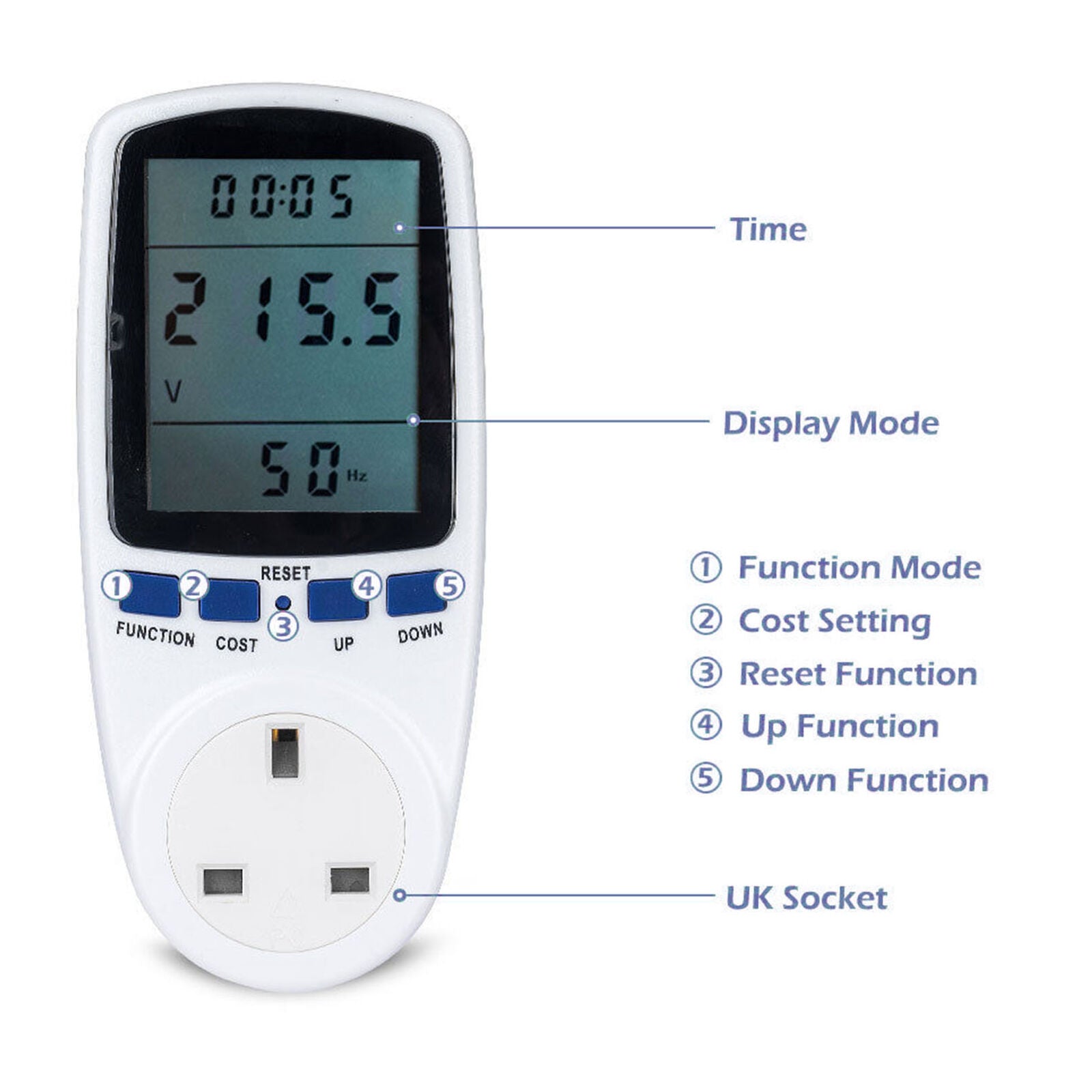 UK Plug-in Electricity Power Consumption Meter Energy Monitor Watt Kwh Analyzer