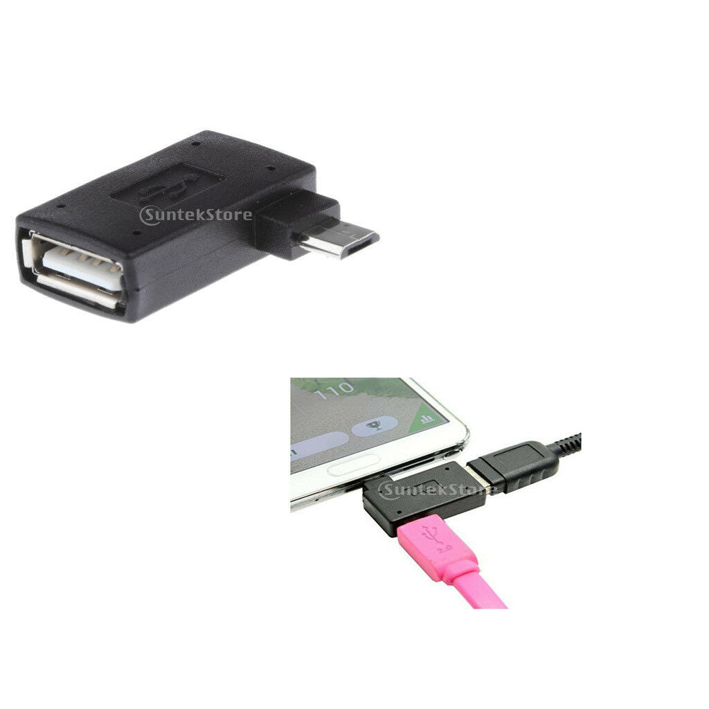 90 degree Right Angle Micro USB 2.0 OTG Host Adapter M to F with USB Power