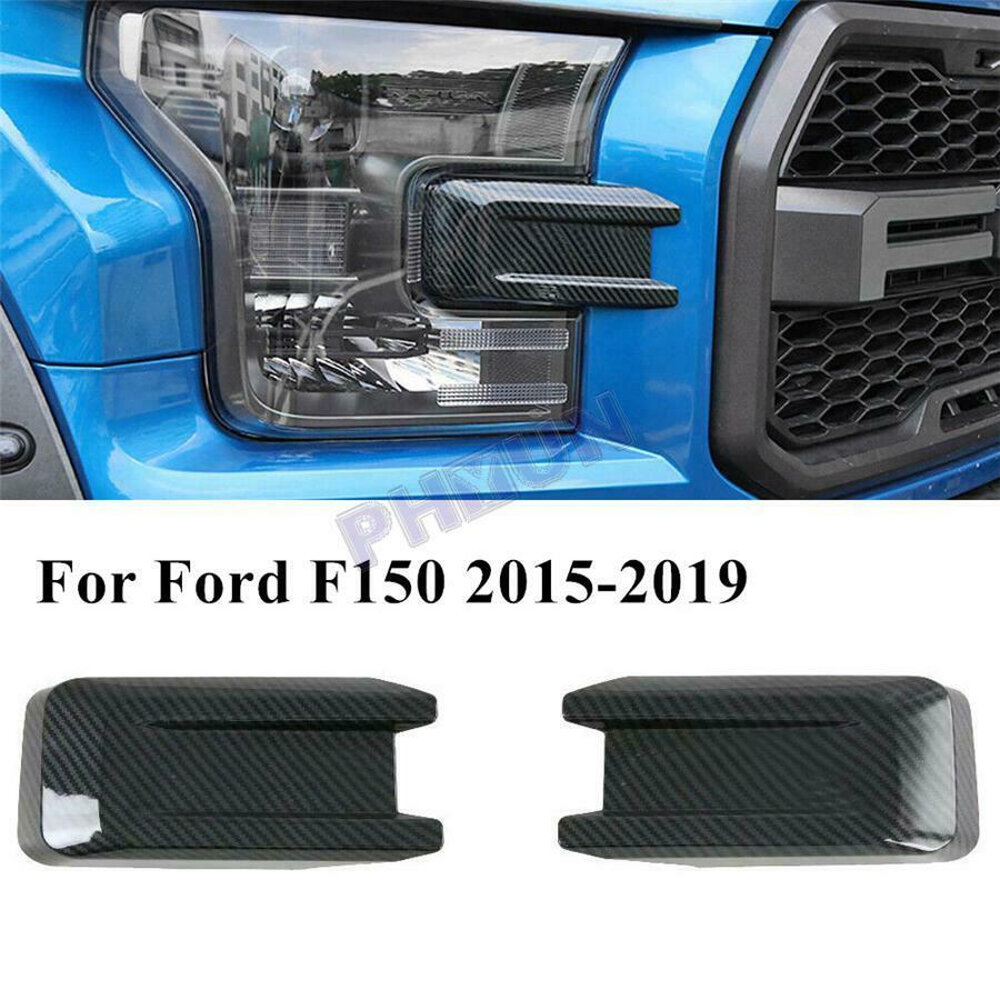 For 2015-2019 Ford F-150 Front Head Light Eyelid Molding Trim Carbon Fiber Color
