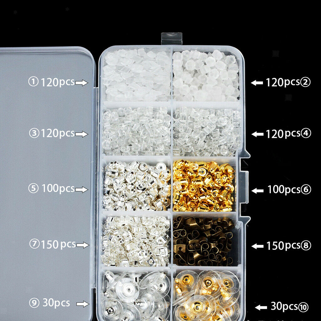 1040 Pcs Rear Earring Set with Plastic Rubber / Clutch