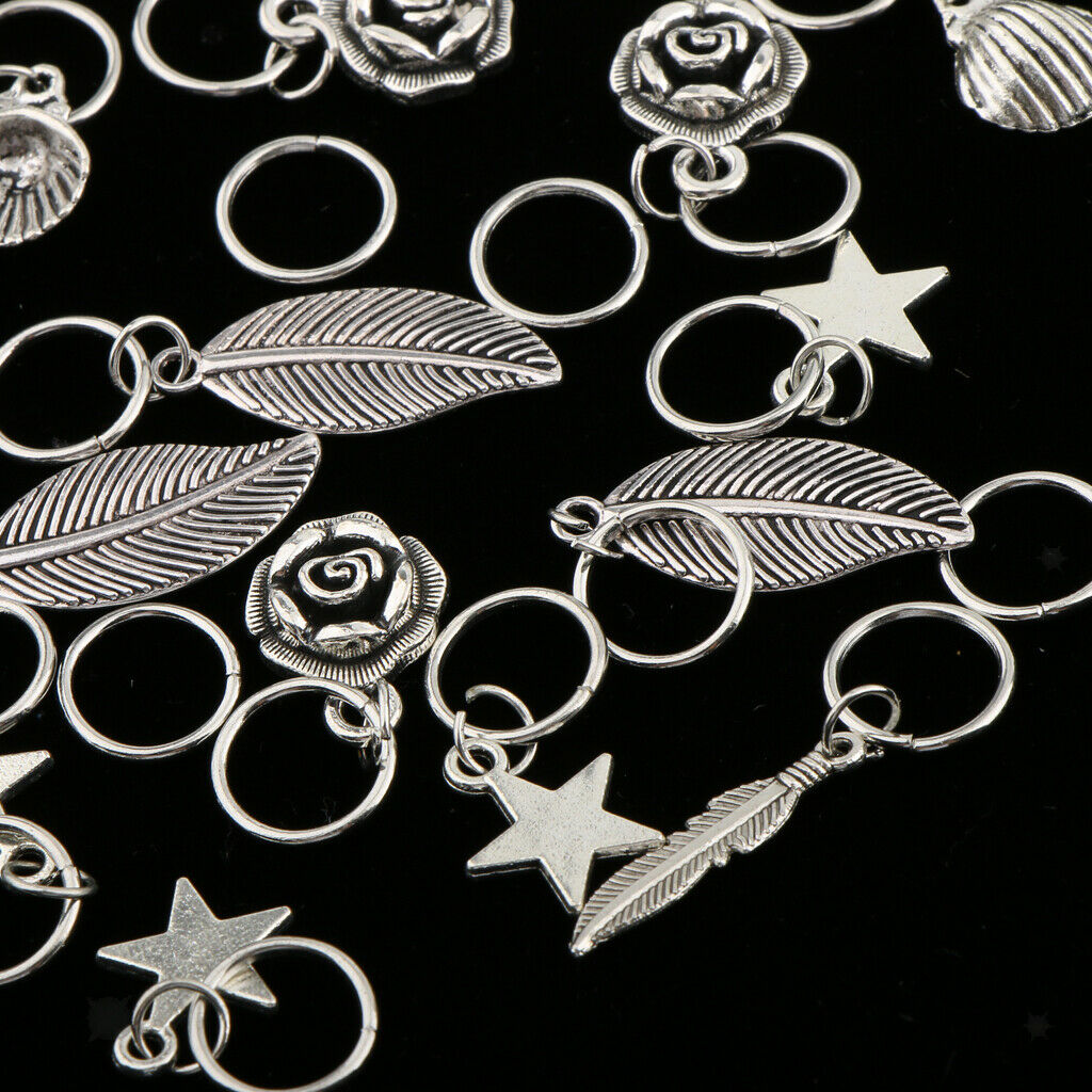 35pcs Mixed Flower Shell Feather Leaf Hair Ring Trimming Ring Bows